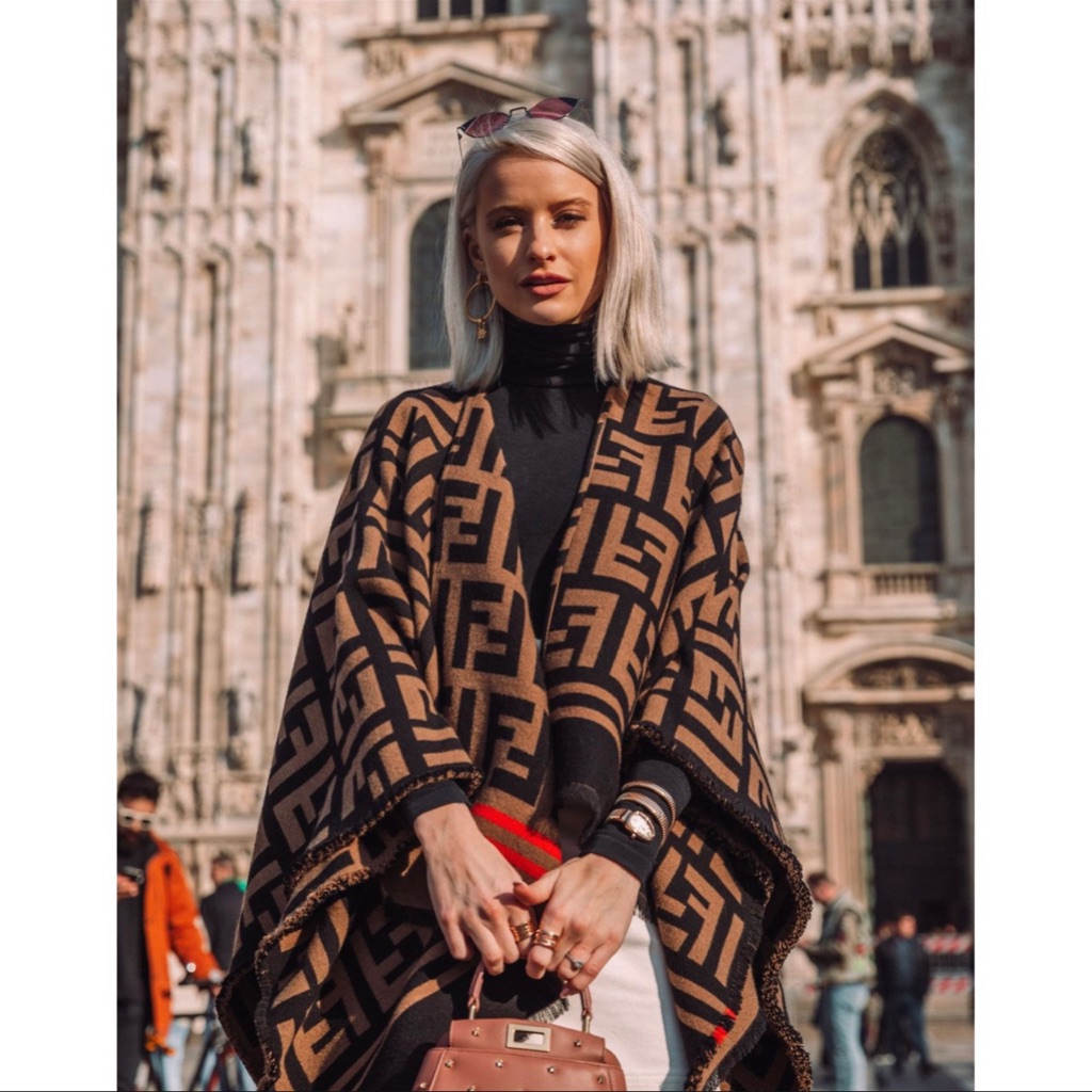 Fendi Roma Oversized Wool Shawl Reversible Brushed Scarf Super Cozy Poncho